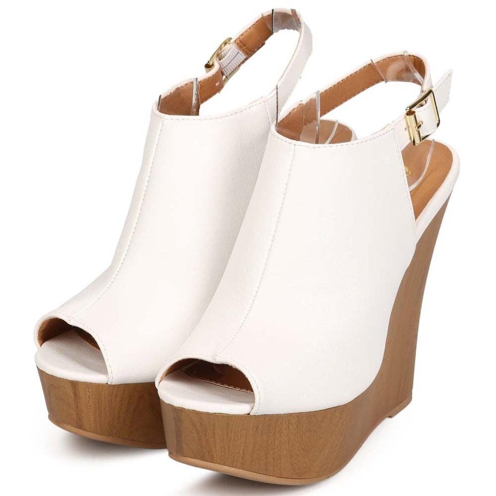 Qupid Leatherette Peep Toe Slingback Wedges